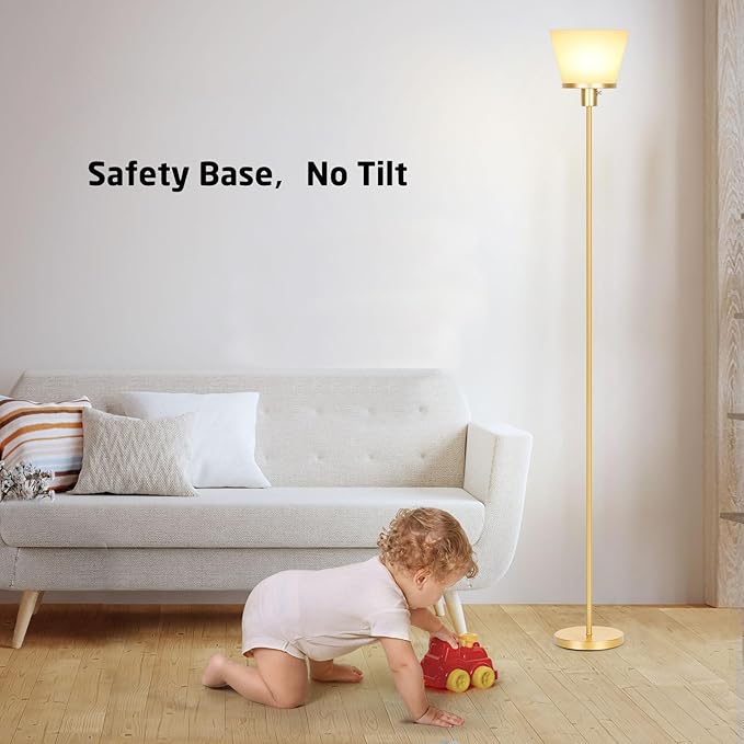 Standing Lamp for Bedroom, Gold Floor Lamp with White Plastic Shade, Modern Tall Standing Lamps Bright Floor Lamp for Living Room Office, Bulb Not Included.