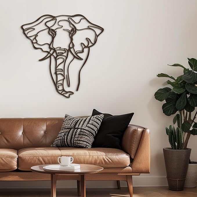 SIGNLEADER Metal Wall Art Decor Elephant Minimalist Modern Abstract Wall Sculpture Hangings Home Decoration for Living Room, Bedroom, Bathroom, Kitchen, Outdoor - 24" Bronze