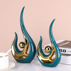 XMGZQ Teal Home Decor,Green and Gold Couple Sculpture,Green Ceramic Statues,Teal Modern Abstract Art Ceramic Statue, Decoration for Living Room, Coffee Table Centerpiece Great Gift Idea