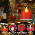 Realistic Flameless LED Tea Lights - 12 Pack Festive LED Candles for Christmas, Valentine's Day & Wedding Decor, Realistic Flicker Votives (Red Base, 12 Pack)