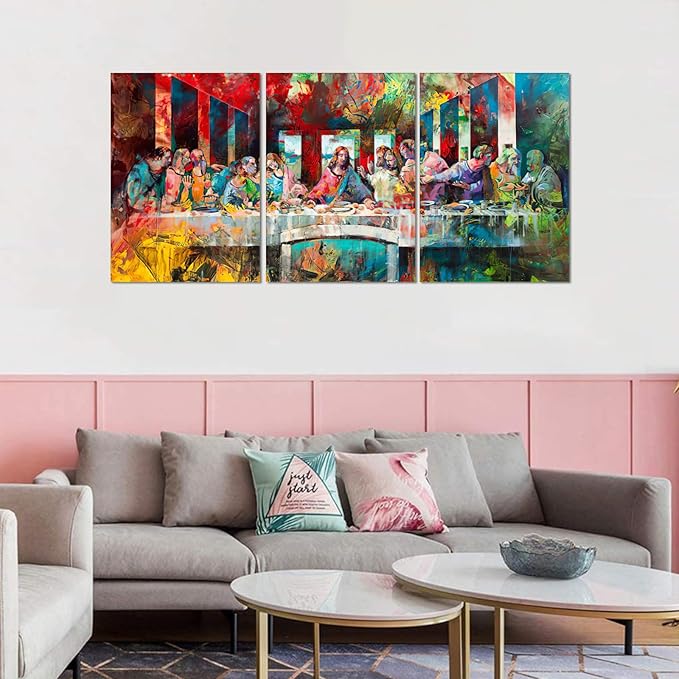 Novatique The Last Supper Wall Art Graffiti Wall Art Religious Posters Christian Wall Decor Prints Modern Graffiti Art Jesus Poster for Living Room Bedroom, 20 ”x 28 ”x 3Pcs