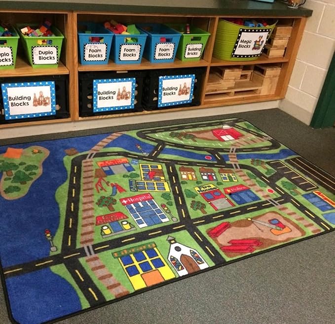 KIDCARPET.COM Total Transportation Play Mat Rug | Interactive Activity Carpet for Preschool Playroom Toy Car Track, 7'6" x 12'