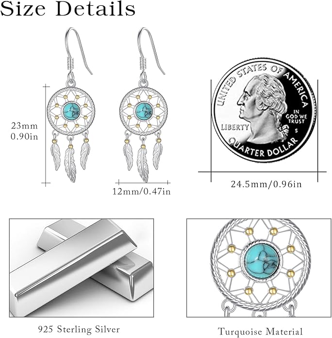 Dream Catcher Earrings for Women 925 Sterling Silver Western Earrings Dream Catcher Dangle Cowgirl Earrings Bohe Jewelry Gifts for Women