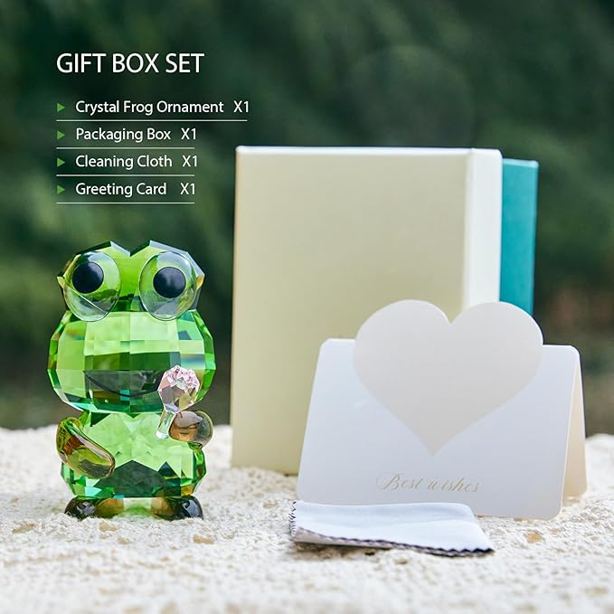 Crystal Frog Figurine - Glass Animals Desk Decor & Home Office Ornament, Collectible Art Gifts for Frog Lovers