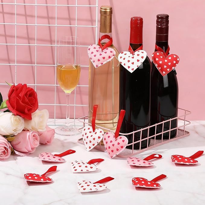 Syhood 12 Pcs Valentine's Day Felt Heart Ornaments Hanging Tree Decor for Wedding, Anniversary, Christmas Party Supplies, Winter Home Decorations(Pink and Red,Simple Style)