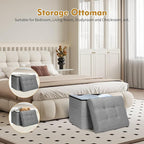 Storage Ottoman Foot Rest, Folding Linen Foot Stool with Thicker Foam Padded Seat. Small Ottoman with Storage Bench for Bedroom Living Room, Holds Up to 300 lbs, 17x13x13IN (Light Gray)