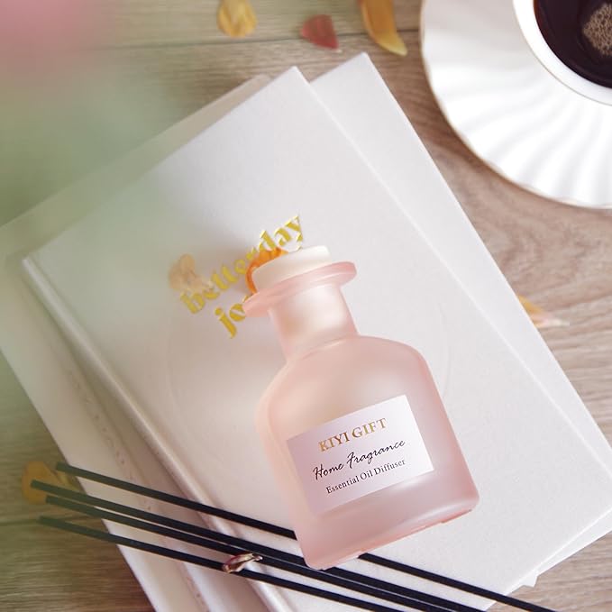 Reed Diffuser Set – Scented Diffuser with Sticks Home Fragrance Diffusers for Home Reed Diffuser for Bathroom Shelf Decor (4.06oz Jasmine Rose)