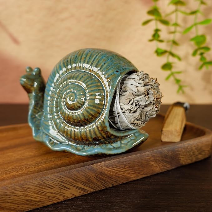 Blue Ceramic Snail Palo Santo Holder – Elegant Chiminea for Sage, Incense Cones, and Candles – Ideal for Meditation, Yoga, Altar & Home Decor – Easy to Clean for an Enhanced Zen Experience