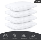 Utopia Bedding Bed Pillows for Sleeping King Size (White), Set of 4, Soft & Fluffy Pillow with Down Alternative Filling, Cooling, Hotel Quality, Gusseted Pillow for Back, Stomach or Side Sleepers