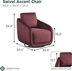 Studio Living® Lydia 35.3" Swivel Accent Chair, Modern Boho, Fully Assembled, Pocket Coil Comfort, Round Swivel Base Leg, Soft Velvet Fabric, Plum
