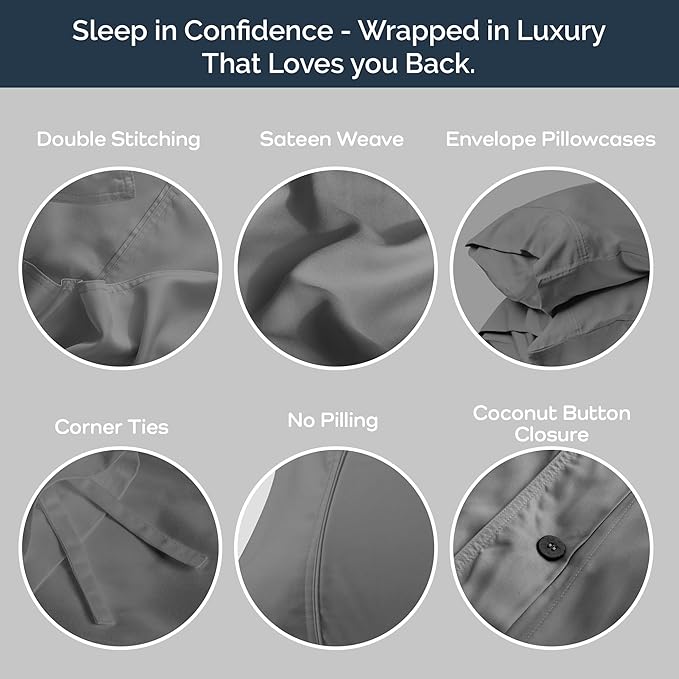 Olive + Crate Tencel Eucalyptus Cooling Duvet Cover Set - Hypoallergenic, Lyocell Tencel Duvet Cover - Soft, Temperature Regulating with Hidden Button Closure & Corner Ties - Queen Size [Stone Gray]