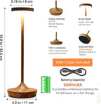 Cordless Table Lamp Rechargeable - 6000mAh LED Battery Operated Table Light - Portable Touch Dimmable Outdoor Waterproof Table Lamps for Patio Bar Restaurant Dining (Bamboo Pattern)