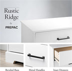 Prepac Rustic Ridge Farmhouse 6-Drawer Double Dresser, White Dresser for Bedroom, Chest of Drawers with 6 Storage Drawers, 53.25” wide x 18.25” deep x 28.5” tall, White