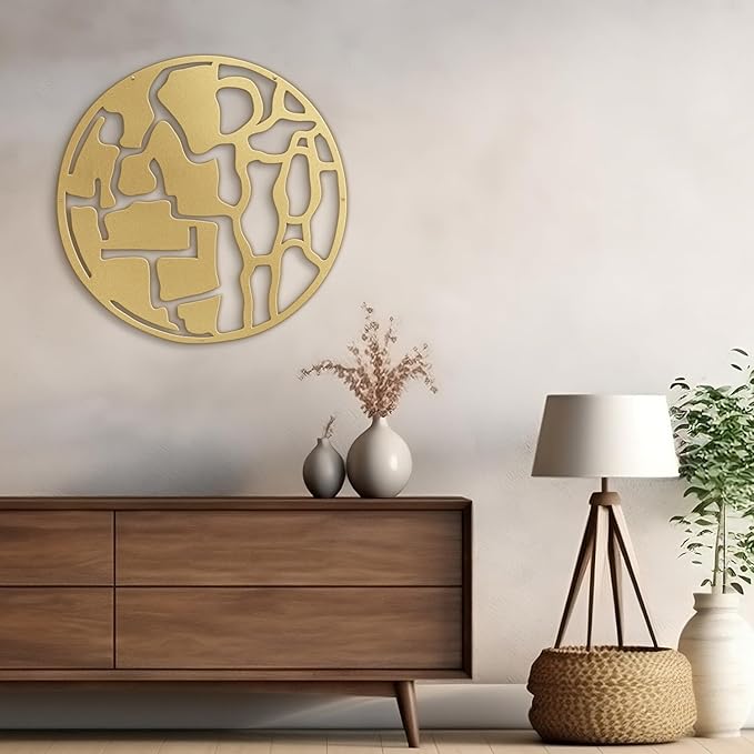 SIGNLEADER Metal Wall Art Decor Abstract Circle Shapes Minimalist Modern Abstract Wall Sculpture Hangings Home Decoration for Living Room, Bedroom, Bathroom, Kitchen, Outdoor - 36" Gold