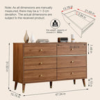 6 Drawer Dresser,47" Wide Mid Century Chest of Drawers,Wooden Bedroom Drawer Dresser with 6 Storage Drawers for Bedroom,Living Room,with Anti-Tipping Device,Walnut.HT