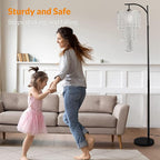 Arc Floor Lamp for Living Room Modern Floor Lamp with Remote Control,Dimmable Crystal Floor Lamps Black Standing Lamp with 10 Color Temperature Tall Chandelier Floor Lamps for Bedroom Corner