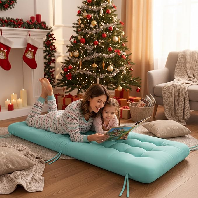 Long Floor Cushion Large Floor Cushion with Brushed Cotton 74.8 x 27.5 x 3.15 in Jumbo Lounger Pillow for Outdoor Indoor Bay Window Meditation Yoga Reading Sleeping(1 Pc,Cyan)