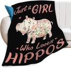 Hippo Blanket for Girls Women Just A Girl Who Loves Hippos Gifts Throw Blanket Lightweight Fuzzy Cozy Plush Flannel Fleece Blankets for Bed Decor 40"x50"