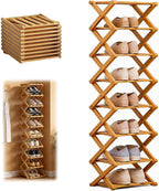 9 Tier Bamboo Shoe Rack, Heavy Duty Foldable Shelf Needing No Setup | Versatile Space-Saving & Sturdy Collapsible Bamboo Shoe Rack Organizer for Closet, Entryway, Over-Door, Dorm or Bedroom Use