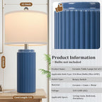 TOBUSA 23.5’’ Blue Table Lamps for Bedroom Set of 2, Modern Farmhouse Ceramic Bedside Nightstand Lamps for Living Room, Decorative Boho Ceramic Lamps Set for Home Office End Table Console, White Shade