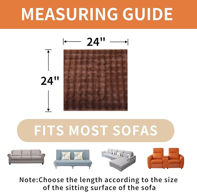 Non-Slip Couch Arm Covers,Thick Soft Recliner Arm Chair Covers Set of 2 Waterproof Armrest Covers for Sofa, Washable Faux Fur Sofa Arm Cover (Brown, 24" x 24" 2 Pack)