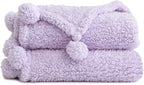 HORIMOTE HOME Ultra Soft Cozy Sherpa Throw Blanket with Pompom Fringe, Light Weight Warm Decorative Boho Style Plush Throw Blanket Cover for Couch, Sofa, Bedroom,Travel, Outdoor, 50”x60”, Purple