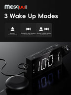 Projection Digital Alarm Clock with Bed Shaker for Bedroom, Extra Loud Alarm Clock for Heavy Sleeper, 180° Rotable Ceiling Projector Clock,2 Alarm,5 Dimmer Volume,USB Charger, Battery Backup,12/24H…