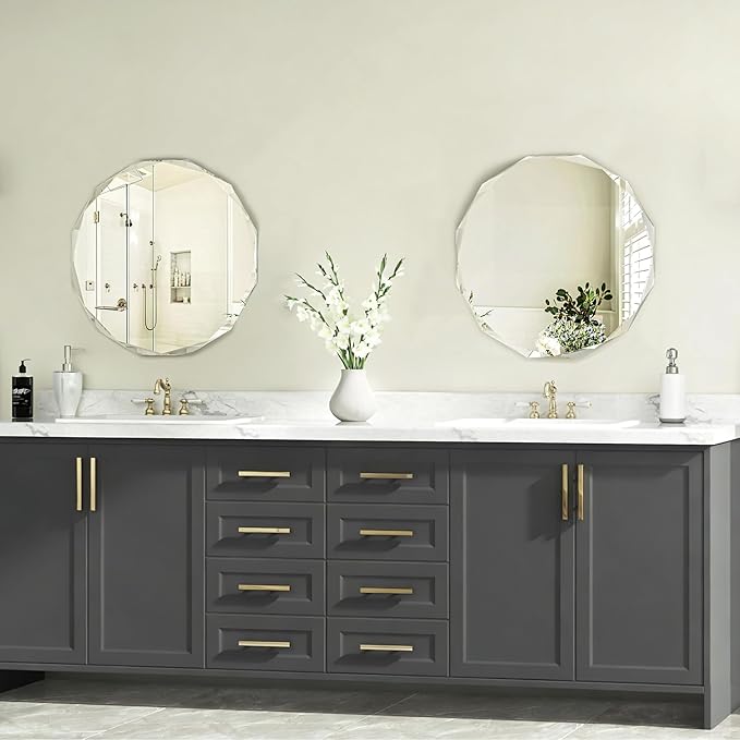 Bathroom Mirrors for Over Sink, Round Frameless Mirrors for Wall, 20x20 Inch Beveled Bathroom Mirror, Bathroom Vanity Circle Mirror for Bedroom Living Room Entryway Home Decor