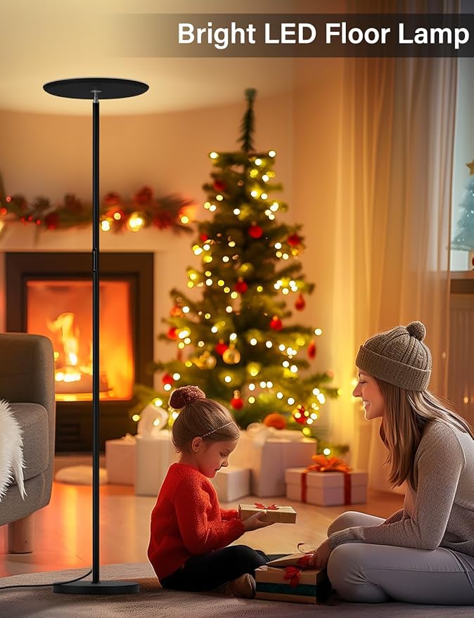 Modern LED Floor Lamp - Remote & Touch Control, 40W/2400LM Sky Torchiere Standing Lamp, Fully Dimmable, 3 Color Temperatures, Ideal for Living Room & Bedroom, Easy to Assemble