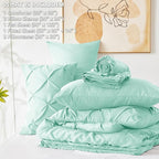 CozyLux Queen Comforter Set Mint Green, 7 Pieces Pintuck Bed in A Bag, Premium Green Comforter Queen Size, Pinch Pleat Bedding Sets with Comforter, Flat Sheet, Fitted Sheet, Pillowcases & Shams