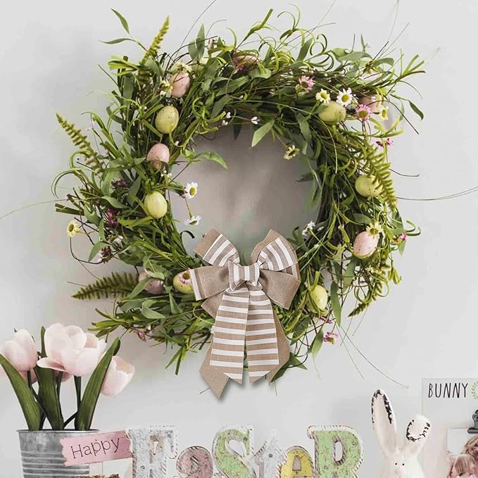Decorative Bow for Forsythia Wreath, Wild Floral Wreath for Home Wedding Living Room Front Porch Yard Window Farmhouse Decor, Elegant Accessory for All Seasons