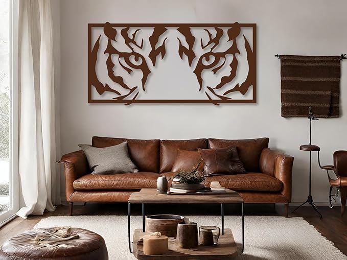 Vailla Tiger Eyes Wood Wall Art Decor Wooden Tiger Head Wall Hanging Sculpture Wooden Animal Modern Wall Home Decoration Nature 3D Textured Sculptures for Living Room Bedroom Office Dinnig Room