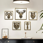 JJALIGHTS Animal Heads Wall Decor Resin Animals Sculptures Head Wall Hanging Decoration Imitation Copper vintage Wall Sculpture for Living Room Bedroom Office(5pcs,Includes Metal Frame)