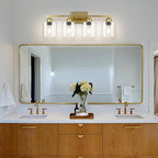 Modern Brushed Gold 4 Light Bathroom Light Fixtures, 24 inch Vanity Lights for Bathroom with Clear Glass, Bathroom Vanity Light for Mirror Kitchen Living Room Hallway Cabinet Porch