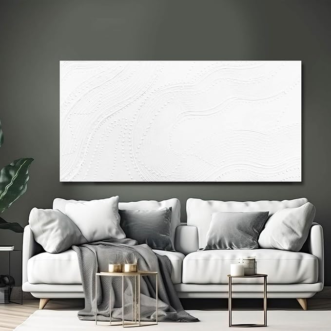 NBAODAN White Abstract Canvas Wall Art for Living Room Minimalist Home Decor Textured Wall Decor Line Art Oil Painting for Bedroom Dining Room 24x48 Inch
