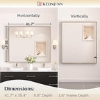 Keonjinn 42 x 36 in Brushed Nickel Mirror for Bathroom Sink, Rectangular Metal Framed Vanity Wall Mirror Square Corner Aluminum Alloy Modern Rectangle Silver Mirror for Over Sink(Horizontal/Vertical)