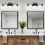 Modern 4 Light Bathroom Light Fixtures, 24 inch Black Vanity Lights for Bathroom with Clear Glass, Bathroom Vanity Light for Mirror Kitchen Living Room Hallway Cabinet Porch