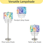 Colorful Macaron Lamp Shade with Acrylic Bead Droplets, Elegent Whimsical Fabric Light Shade for Pendant Table & Floor Lamp, Art Decor for Bedroom or Eentryway, 11.8in