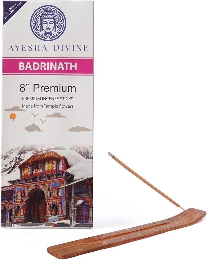 Incense Sticks 8 Inch, Made from Temple Flowers, Rose and Sandalwood Blend, Includes Incense Burner Stand, 80 Count, Long-Lasting Fragrance for Meditation, Yoga, Home, Office