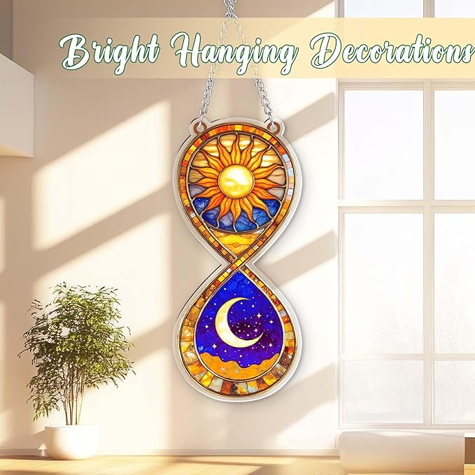 Sun Moon Gifts for Women, Acrylic Sun Moon anging Ornaments, Whimsical Decor Ornaments for Home Window & Car Decor, Sun Catcher for Home Decor, Christmas Ornament