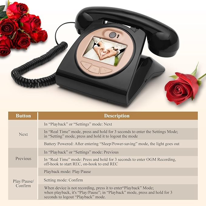 UKBW Video Audio Guest Book Wedding Phone, 1080P HD Video Audio Phone Guestbook, Preserve Your Special Occasions, Ideal for Wedding Bridal Shower, Birthday, Graduations, Baby Shower(Black)