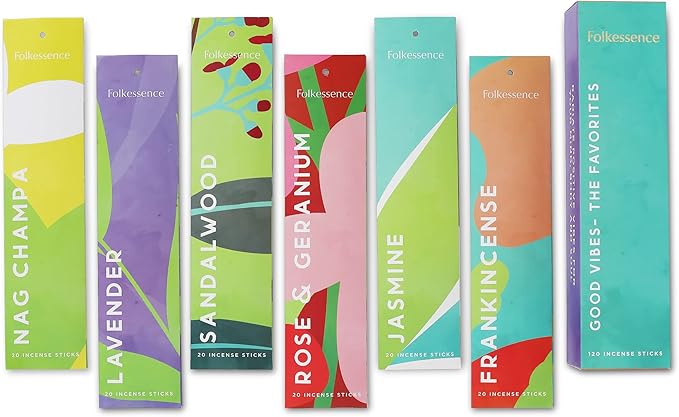 Folkulture Incense Sticks (120 Sticks) | Set of 6 Premium Incense For Meditation, Aromatherapy | No Charcoal,Organic, Non Toxic, 45 Mins, Long Burning Lavender, Frankincense, Nag Champa Insence-Sticks
