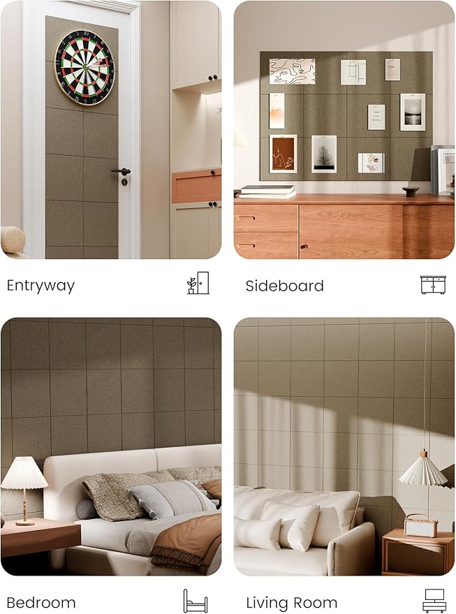 Bumusty Large Cork Board 48" x 36" Alternative - 12 Pack Felt Wall Tiles with 70 Safe Removable Adhesive Tabs, 30 Pushpins, Cork Boards for Walls Pin Board Bulletin Board Office Decor (Earth Brown)
