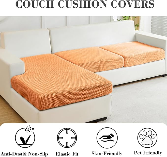 Sofa Covers Couch Covers for Sofa Pet Friendly Couch Cushion Covers Universal Sofa Covers Washable Stretch Slipcovers for Sectional Sofa (Texture Orange, 2 Seats + Chaise Cover)