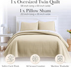 Southshore Fine Living, Inc. Twin XL Comforter Quilt Bedding Set, Dorm Room Essential Bedding, Stain Resistant, Machine Washable Bedspread, XL/Twin Beige Quilt Bed Spread w/Pillow Sham, Soft Sand