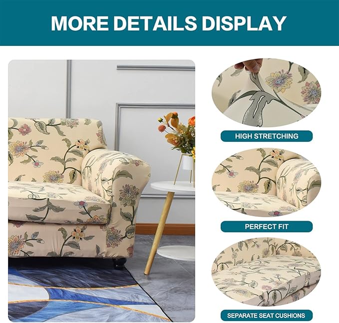 KRFOONN 2 Piece Chair Covers Printed Sofa Covers Couch Covers Washable Armchair Sofa Couch Slipcover Furniture Protector with Elastic Bottom for Living Room (Armchair, 05), Small