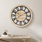 Maxstar 16'' Wall Clock for Living Room Decor, Ultra-Silent Rustic Wooden Farmhouse Wall Clock with Metal & Real Wood Frame, Battery Operated, for Kitchen Bedroom Office, Arabic Numerals