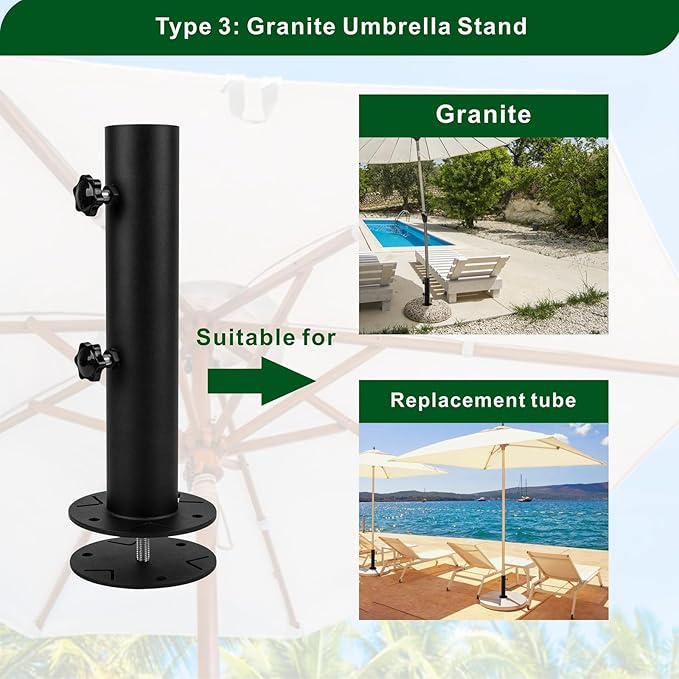 Patio Umbrella Stand Base,Heavy Duty Outdoor Umbrella Holder with 3 Ground Spikes for Stability, Umbrella Holder Base for Beach, Deck, Lawn, Garden,Concrete