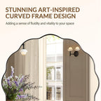 ANDY STAR Brushed Nickel Round Bathroom Mirror, 24 Inch Round Circle Mirror in Stainless Steel Metal Frame, Large Silver Frame with Unique Wavy Design