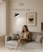 HarvestLand Halo Brass Floor Reading Lamp – Standing Reading Lamps with Solid Base, Black Reading Floor Lamp for Living Room, Bedside Table or Over Chair Use, Reading Light Standing Lamp